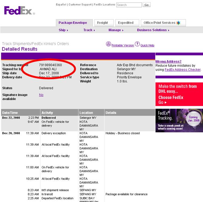 Fedex Tracking Number